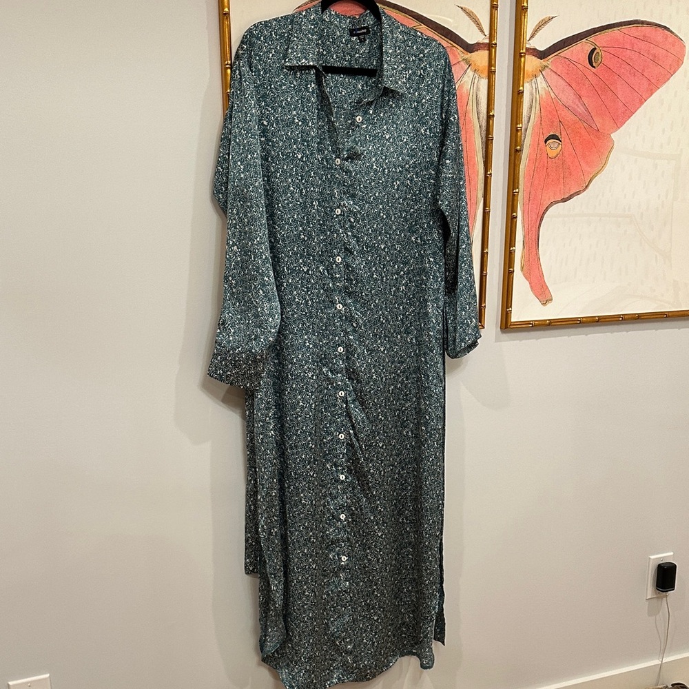 Mittoshop Teal Floral Long Sleeve Maxi Dress